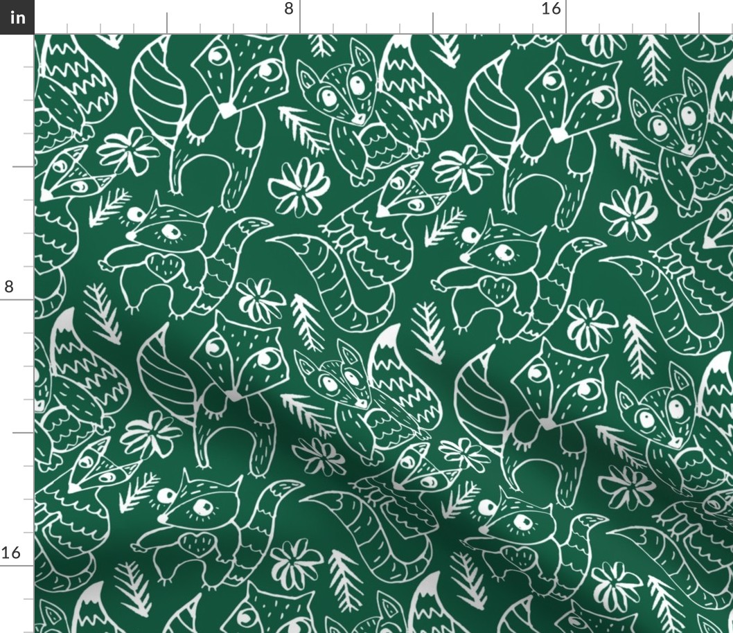 Baby Foxes on Jewel Green // Large