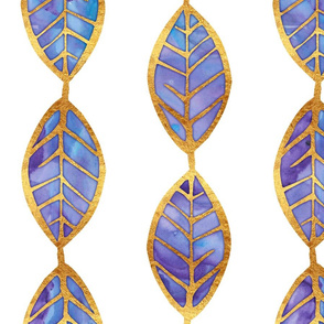 Purple Blue Watercolor Leaves w Gold Foil