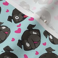 Black Pugs and Hearts 