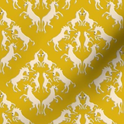 Custom Unicorn Damask on Golden Yellow