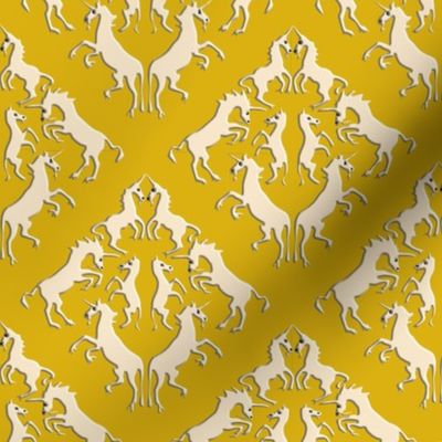 Custom Unicorn Damask on Golden Yellow with Darker Shadows