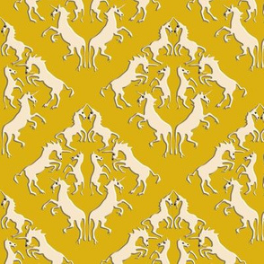 Custom Unicorn Damask on Golden Yellow with Darker Shadows