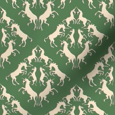 Custom Unicorn Damask on Bright Olive with Darker Shadows