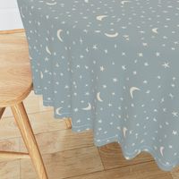 constellation -  boho sky at night, stars and moon on dusty blue 