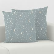 constellation -  boho sky at night, stars and moon on dusty blue 