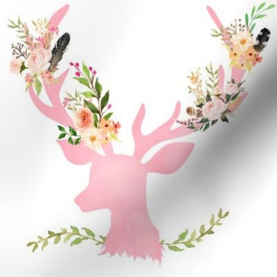 8" Pink Floral Deer Garden