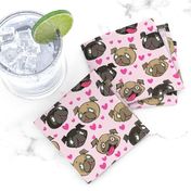 Fawn and Black Pug Love Hearts Pink