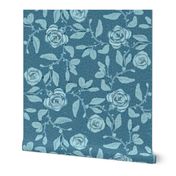 Old Fashioned Textured Meandering Roses in Sky Blue