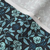 Old Fashioned Textured Meandering Roses in Turquoise Blue and Midnight Blue