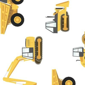 (large) construction trucks - yellow on white - 90 