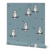 Owls - dusty blue geometric owl woodland animals forest || by sunny afternoon