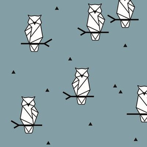 Owls - dusty blue geometric owl woodland animals forest || by sunny afternoon