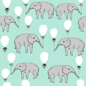 elephant balloon nursery fabric baby watercolor aqua and grey