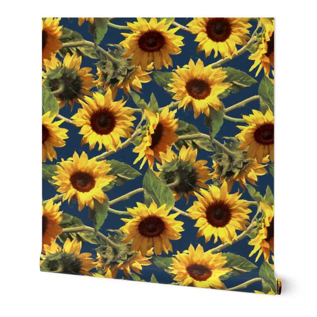 Sunflowers on Dark Blue Rotated