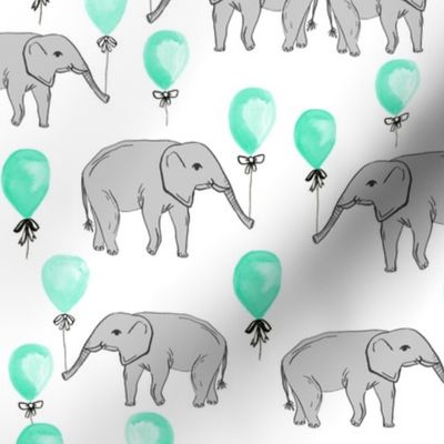 elephant balloon nursery fabric baby watercolor aqua and grey