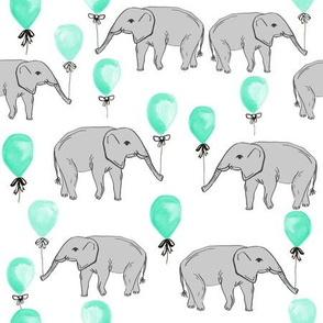 elephant balloon nursery fabric baby watercolor aqua and grey