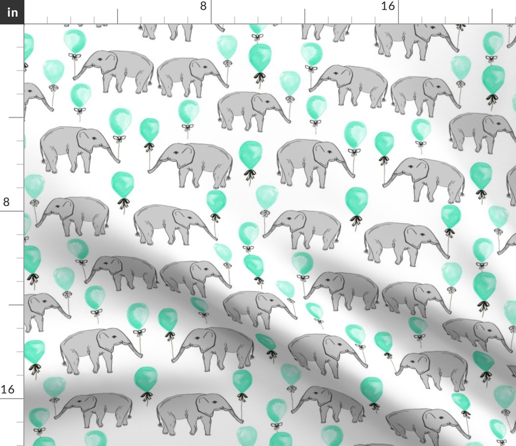 elephant balloon nursery fabric baby watercolor aqua and grey