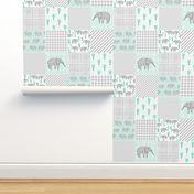 elephant cheater quilt balloon mint and aqua and grey design 