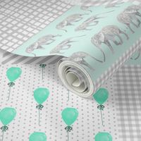 elephant cheater quilt balloon mint and aqua and grey design 