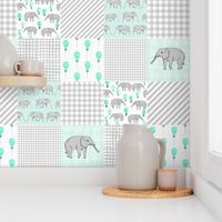 elephant cheater quilt balloon mint and aqua and grey design 