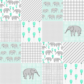 elephant cheater quilt balloon mint and aqua and grey design 