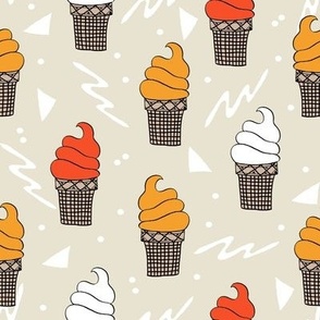 ice cream fabric // 80s 90s rad waffle cone food kawaii design - 70s colors