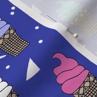 ice cream fabric // 80s 90s rad waffle cone food kawaii design - bright blue