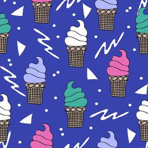 ice cream fabric // 80s 90s rad waffle cone food kawaii design - bright blue