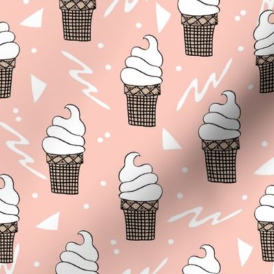 ice cream fabric // 80s 90s rad waffle cone food kawaii design - pink and white