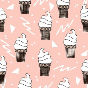 ice cream fabric // 80s 90s rad waffle cone food kawaii design - pink and white