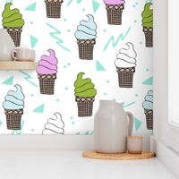 ice cream fabric // 80s 90s rad waffle cone food kawaii design - purple and mint