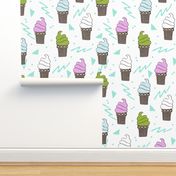 ice cream fabric // 80s 90s rad waffle cone food kawaii design - purple and mint