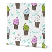 ice cream fabric // 80s 90s rad waffle cone food kawaii design - purple and mint