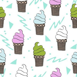 ice cream fabric // 80s 90s rad waffle cone food kawaii design - purple and mint