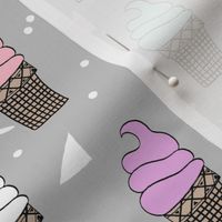 ice cream fabric // 80s 90s rad waffle cone food kawaii design - grey