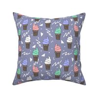 ice cream fabric // 80s 90s rad waffle cone food kawaii design - blue