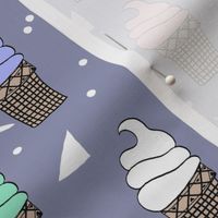 ice cream fabric // 80s 90s rad waffle cone food kawaii design - blue