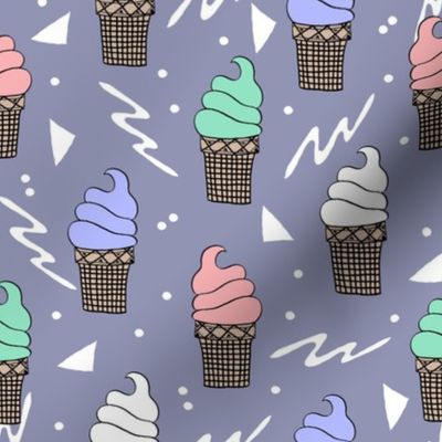 ice cream fabric // 80s 90s rad waffle cone food kawaii design - blue