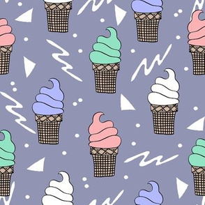 ice cream fabric // 80s 90s rad waffle cone food kawaii design - blue