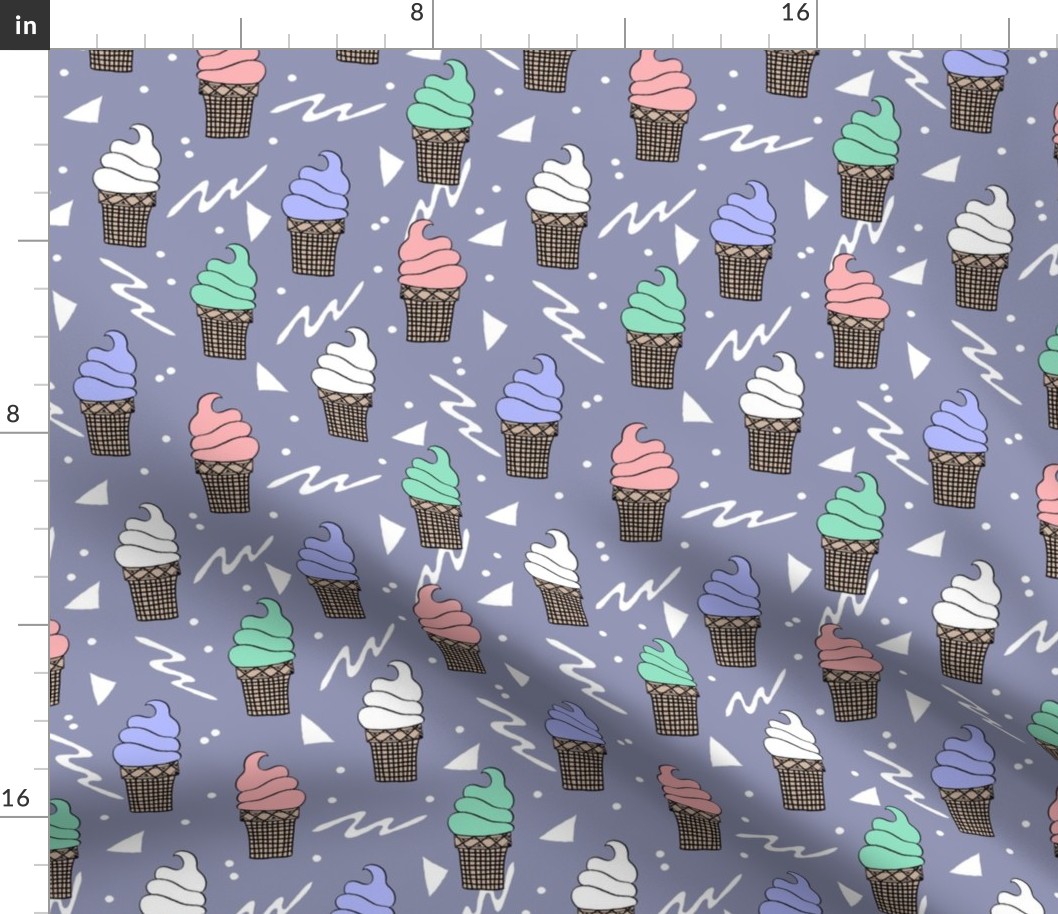 ice cream fabric // 80s 90s rad waffle cone food kawaii design - blue