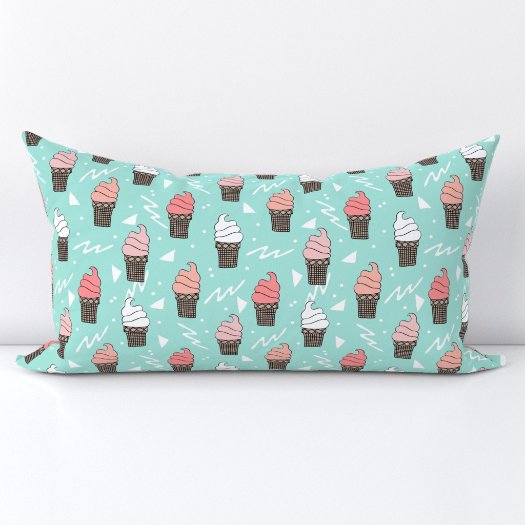 ice cream fabric // 80s 90s rad waffle cone food kawaii design - mint and peach