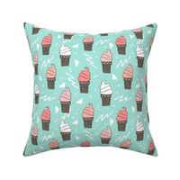 ice cream fabric // 80s 90s rad waffle cone food kawaii design - mint and peach