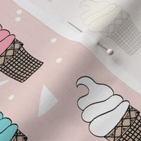 ice cream fabric // 80s 90s rad waffle cone food kawaii design - pink