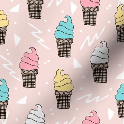 ice cream fabric // 80s 90s rad waffle cone food kawaii design - pink