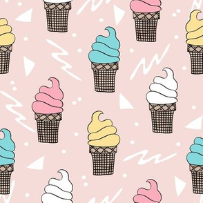 ice cream fabric // 80s 90s rad waffle cone food kawaii design - pink