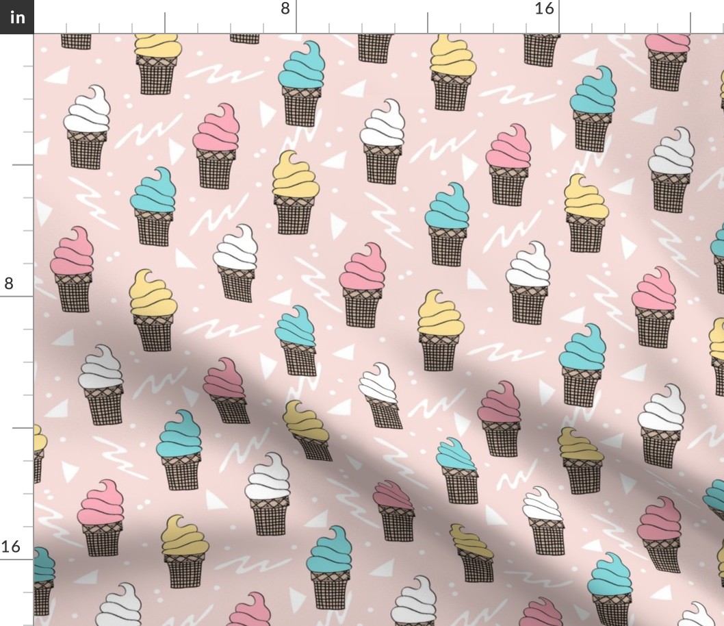 ice cream fabric // 80s 90s rad waffle cone food kawaii design - pink