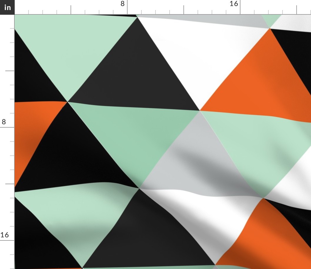 Orange Mint Grey Triangle Wholecloth Quilt