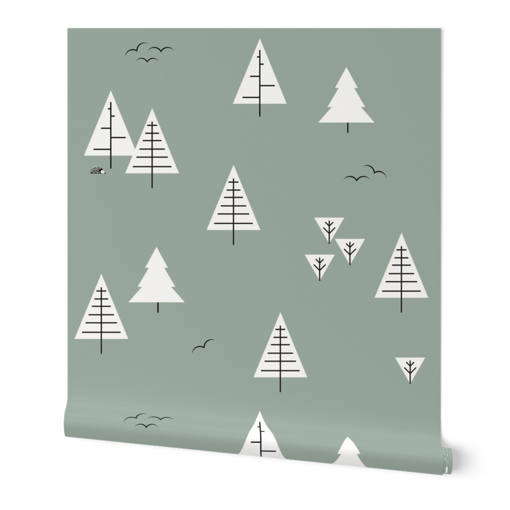 Forest woods trees  christmas tree geometric trees woodland dusty green kale|| by sunny afternoon