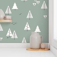 Forest woods trees  christmas tree geometric trees woodland dusty green kale|| by sunny afternoon