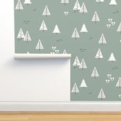Forest woods trees  christmas tree geometric trees woodland dusty green kale|| by sunny afternoon
